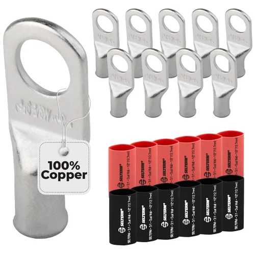 Vista 211 de SELTERM 5 piezas terminales de cable de cobre estañado 1/0 AWG perno de 1/2", extremos de cable de batería, terminales de anillo, conectores
