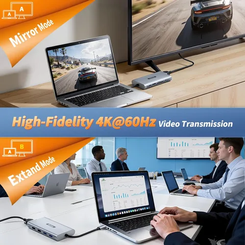 Vista 3 de Adaptador de monitor dual para estación de acoplamiento USB C, 11 en 1