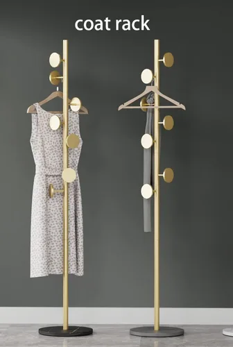Vista 2 de Perchero independiente de metal con base redonda estable de mármol, 7 ganchos para ropa, sombreros y bolsas, perchero de 66.9 pulgadas para entrada