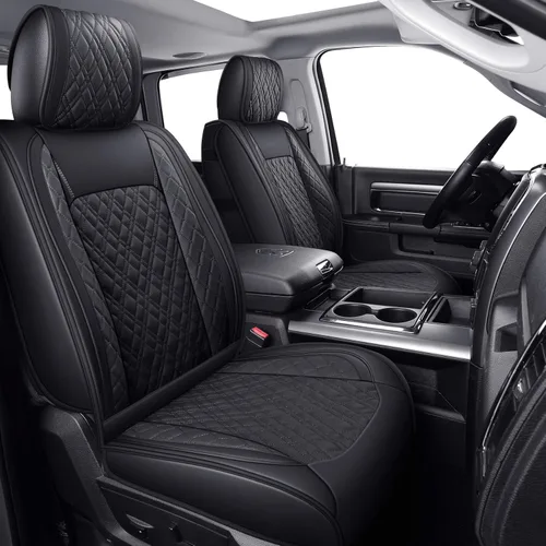 Vista 3 de YIERTAI - Fundas de asiento de vehículo compatibles con Dodge Ram 2009-2023, 1500, 2500 y 3500, camioneta pickup, protectores de asiento de cuero