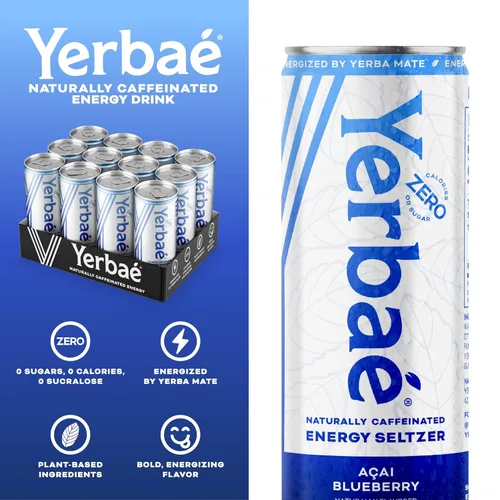 Vista 6 de Yerbae - Agua espumosa mejorada (12 unidades) Energy Yerba Mate 340 ml, lata