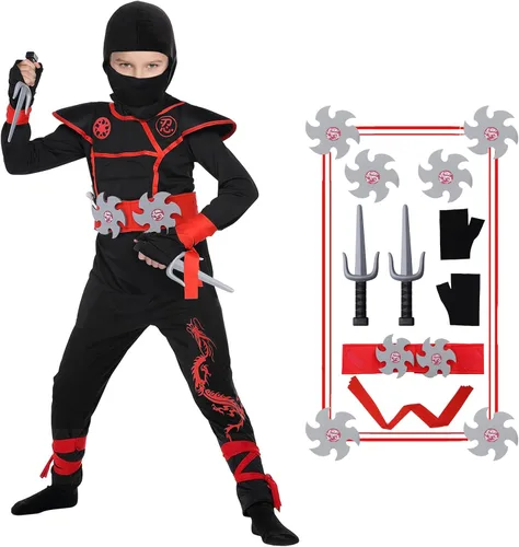 Disfraz de ninja de Halloween para niños, disfraz muscular de ninja con accesorios de espuma ninja para niños