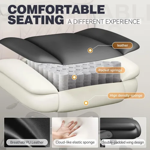 Vista 7 de Silla ergonómica de oficina ejecutiva, silla de computadora con reposacabezas ajustable, silla de escritorio de piel sintética, silla giratoria