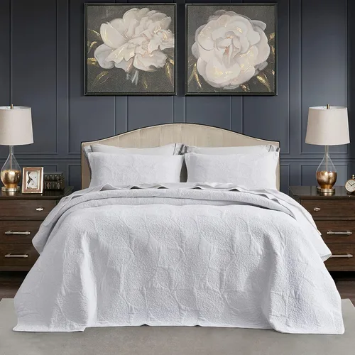 Vista 11 de CHIXIN Edredón botánico de algodón tamaño King, patrón de hojas con costuras reales, juego de colcha acolchada, ultra suave, ligero, reversible, 3