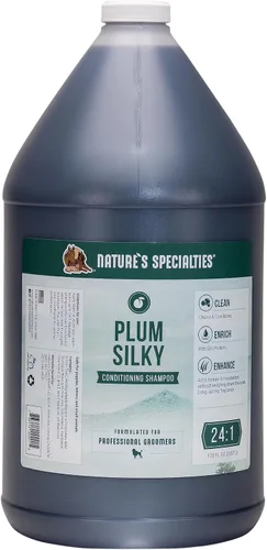 Nature's Specialties Plum Silky - Champú acondicionador ultra concentrado para perros, hace hasta 24 galones, elección natural para peluqueros