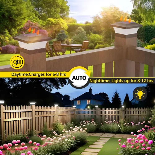 Vista 5 de T-SUN - Luces solares de poste, luces impermeables al aire libre para postes de madera de 4 x 4, iluminación LED blanca de 6000K, para cubierta