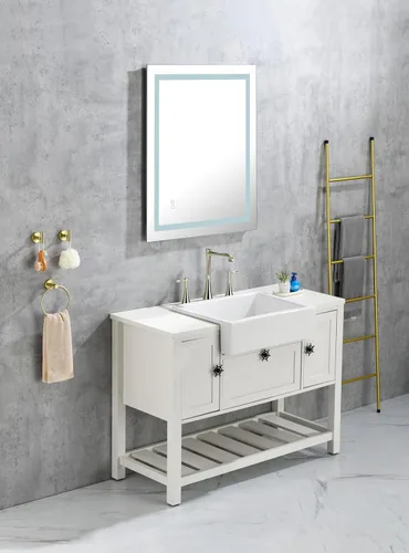 Vista 6 de Espejo LED para baño con luces, regulable, antivaho, espejo de baño iluminado con botón táctil inteligente, función de memoria (horizontal/vertical)