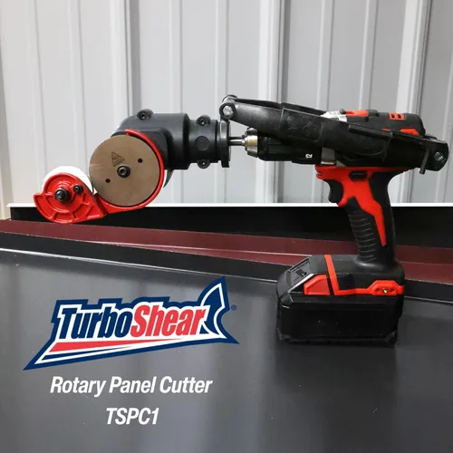 Vista 9 de Malco TurboShear TSPC1 - Cortador de panel rotativo - Accesorio de taladro para cortar metal, vinilo, techos acanalados y paneles de pared - Ruedas