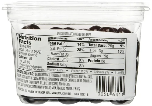 Vista 2 de Trader Joe's Cerezas cubiertas de chocolate negro, sin colores ni sabores artificiales, sin conservantes, 12 onzas