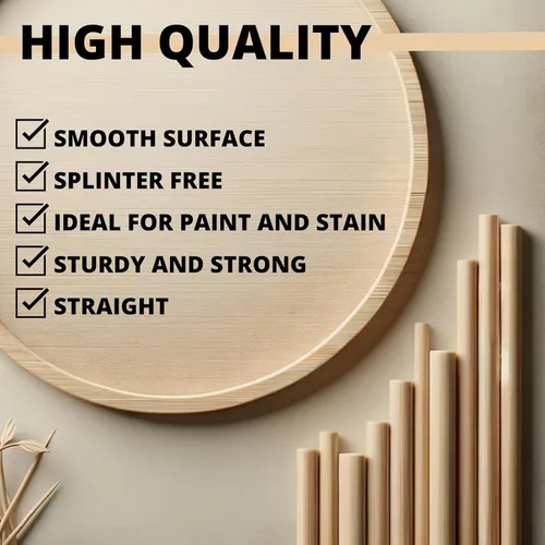 Vista 4 de 10 varillas de madera de abedul – Varillas de madera de 24 x 1/2 pulgadas de largo para manualidades de madera sin terminar, suministros