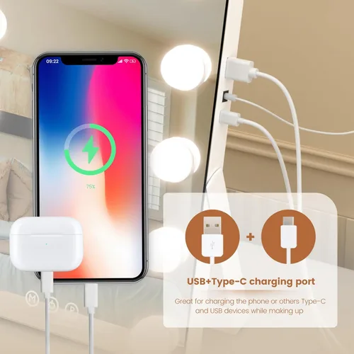 Vista 4 de Espejo de tocador Hollywood, 11 x 14 pulgadas, espejo de maquillaje iluminado Hollywood con aumento desmontable 10X y 11 regulable, 3 modos