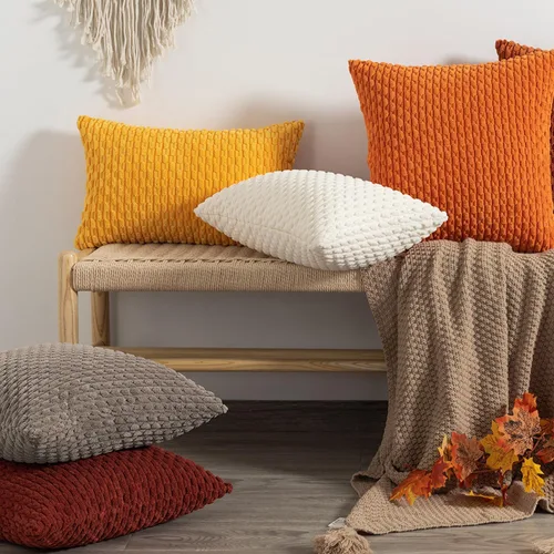 Vista 431 de Kevin Textile - Juego de 2 fundas de almohada decorativas de pana suave, estilo bohemio, a rayas, decoración del hogar para sofá, cama, sofá y sala