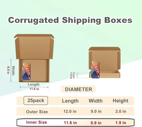 Vista 2 de MEBRUDY Cajas de envío de 12 x 9 x 2 pulgadas, paquete de 25 unidades, pequeñas cajas de cartón corrugado para enviar por correo, embalaje