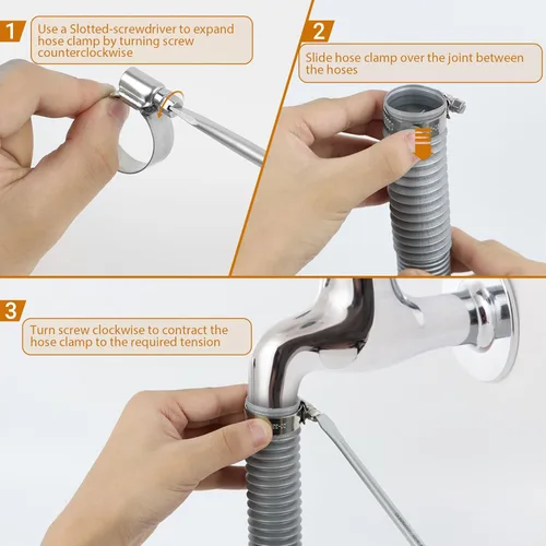 Vista 5 de Abrazadera de manguera resistente, 14 unidades, tamaño #8, 5/8 a 1 pulgada, abrazaderas de manguera de accionamiento de engranaje helicoidal