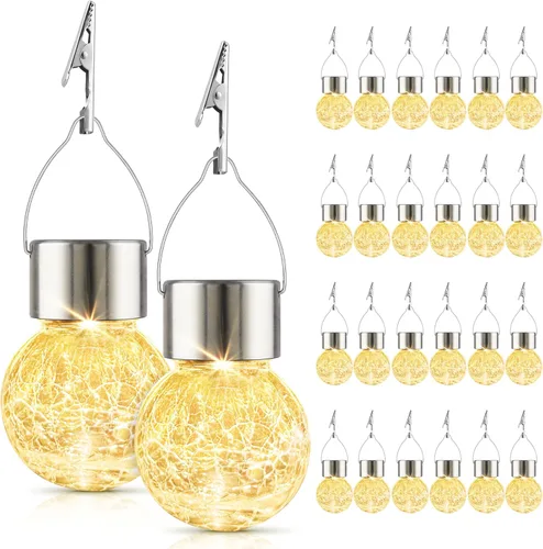 Vista 11 de Luces Solares Exteriores Colgantes Globo Decorativo Paquete de 8, Farol Solar Impermeable con Mango y Clip, Luces de Bola de Vidrio con Energía