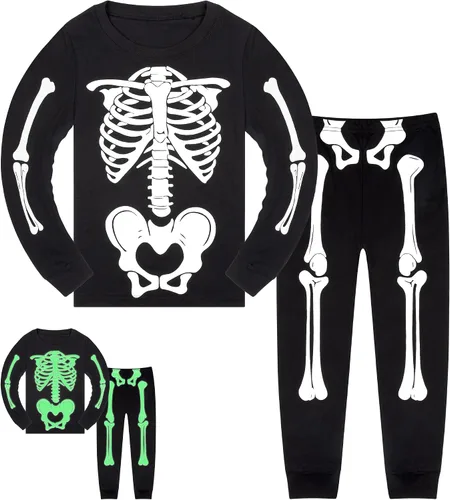 HONGTEYA Ropa de Halloween para niños y niñas, ropa de esqueleto de algodón para niños pequeños, talla 3-7T