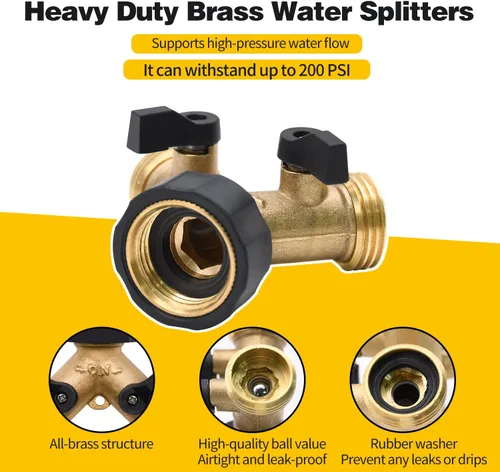 Vista 5 de Paquete de 1/2/4 Divisor de manguera de 2 vías, para conector de manguera de 3/4", con arandelas de goma y cintas