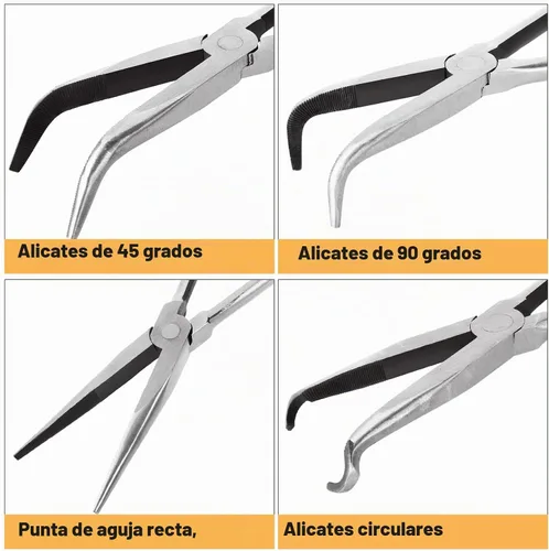 Vista 3 de Juego de 4 alicates de punta de aguja, alicates de largo alcance de 11 pulgadas, alicates de punta de aguja recta, alicates de punta de aguja