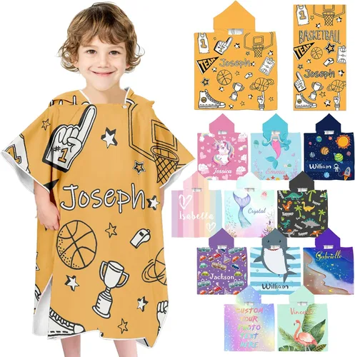 Vista 19 de Toalla de playa personalizada con capucha para niños, toallas de playa personalizadas con capucha, súper absorbente, de secado rápido, personalizada