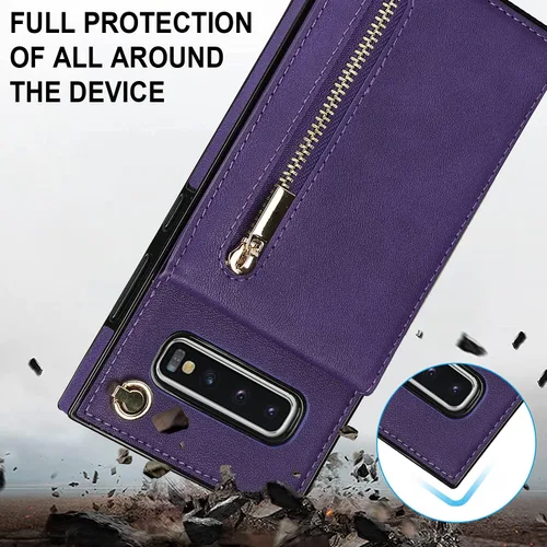 Vista 9 de Funda para teléfono Samsung Galaxy S10 Plus con correa cruzada, tarjetero de cuero, con cordón, ranuras de crédito, cierre magnético, accesorios