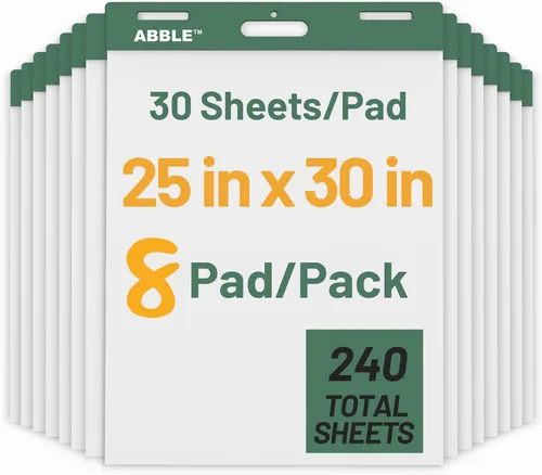 Almohadilla de caballete súper pegajosa, 25 x 30 pulgadas, 30 hojas/bloc, 8 blocs por paquete (verde), papel de carta autoadhesiva grande para