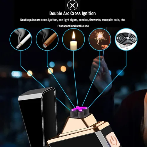 Vista 3 de Encendedor eléctrico de arco recargable por USB, encendedores electrónicos, resistentes al viento, sin llama, sin butano, encendedor de velas