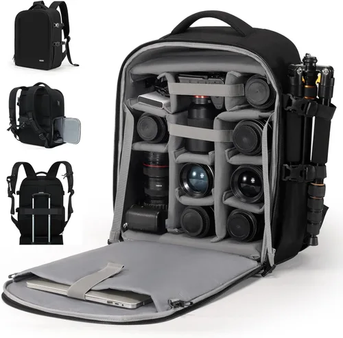 Vista 10 de Cwatcun - Mochila para cámara profesional para cámara SLR DSLR sin espejo, resistente al agua, maletín compatible con accesorios de cámaras Sony