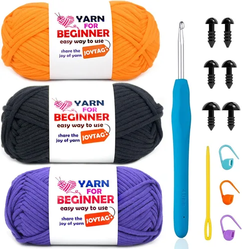 Vista 42 de Hilo de Ganchillo para Principiantes Verde Manzana Hilo de Algodón para Tejer y Tejido - Kit de Ganchillo para Principiantes - 3 * 50g