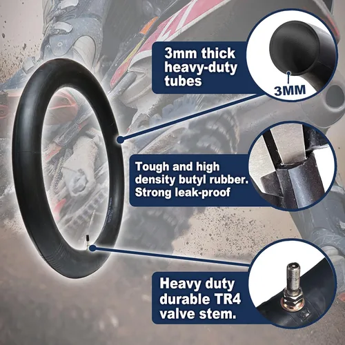 Vista 3 de PIVOTRAX 2.75/3.00-18 (80/80-18, 80/90-18, 90/90-18) Cámara de aire resistente para motocicleta – 3mm de goma butílica, válvula TR4 – Compatible