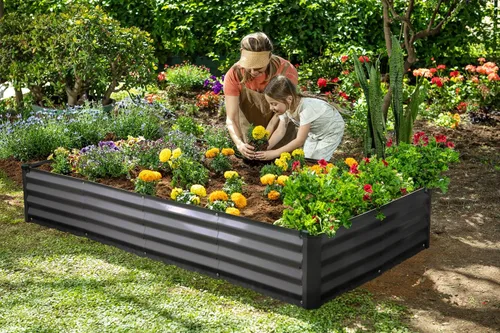 Vista 6 de Plant & Plot Camas de jardín elevadas galvanizadas para exteriores/ Jardinera elevada de 6 x 3 x 1 pie para jardinería, verduras, flores, caja