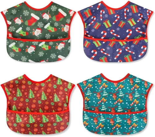 Vista 22 de Baberos para bebé impermeables, babero para niños pequeños - Babero de alimentación con bolsillo para bebé niño niña lavable 6-36M
