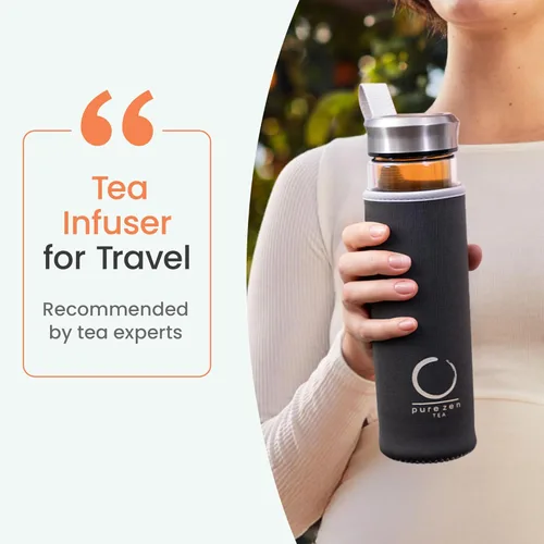 Vista 5 de Pure Zen vaso de té con infusor sin BPA vaso de doble pared, taza de viaje para té con filtro de acero inoxidable,a prueba de pérdidas, té botella