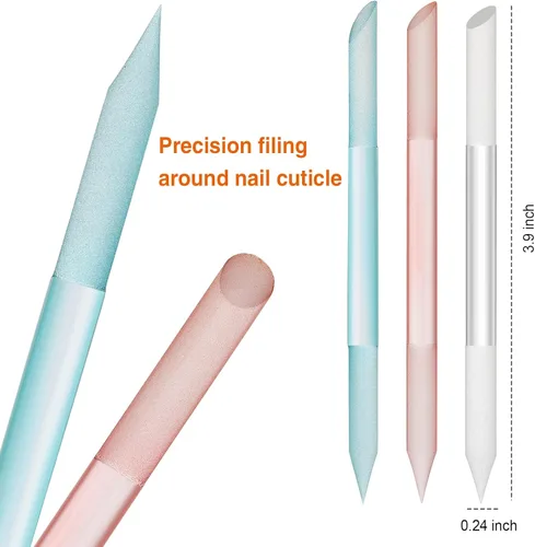 Vista 2 de 3 piezas de vidrio para quitar cutículas, lima de uñas de vidrio, herramientas de pedicura de manicura de doble extremo para el cuidado de las uñas