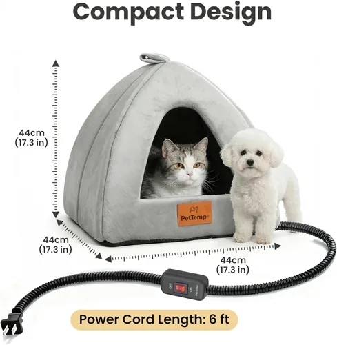 Vista 7 de Cama térmica para gatos de interior, 2 en 1 con cueva para gatos y cama cálida con almohadilla térmica integrada de 22 W, lavable a máquina, muebles