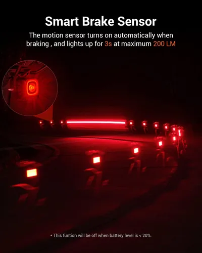Vista 6 de Magicshine SEEMEE 200 Rechargeable Bike Tail Lights,200 Lumens Max Output,360° Visibility Bicycle Lights, Smart Brake Sensor IPX6 Waterproof Rear