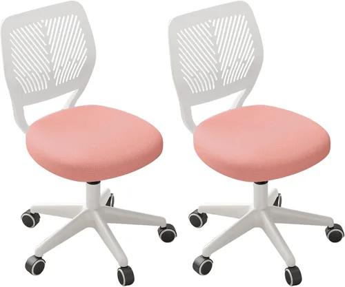 Vista 8 de JPBSTO Silla de escritorio sin brazos, silla giratoria de altura ajustable para oficina con ruedas con cojín acolchado de malla suave, silla pequeña