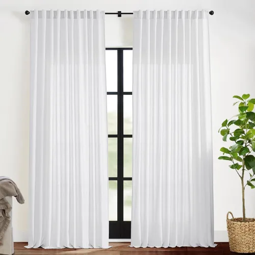 Vista 43 de XTMYI - Cortinas transparentes de 54 pulgadas de largo, juego de 2 paneles para baño, cortinas cortas de lino y algodón con semi privacidad