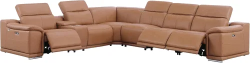 Vista 351 de BlackJack Furniture Venice - Sofá modular de cuero italiano de grano superior de 5 piezas con 3 reclinables eléctricos, reposacabezas ajustable