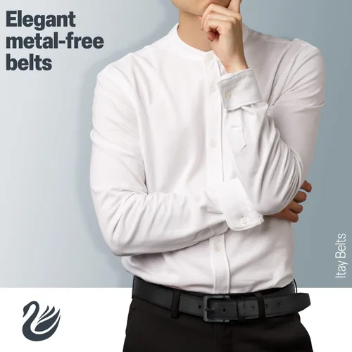 Vista 8 de ITAY - Cinturón sin metal correa de cuero hipoalergénico cinturón ajustable resistente para hombre sin níquel para hombre