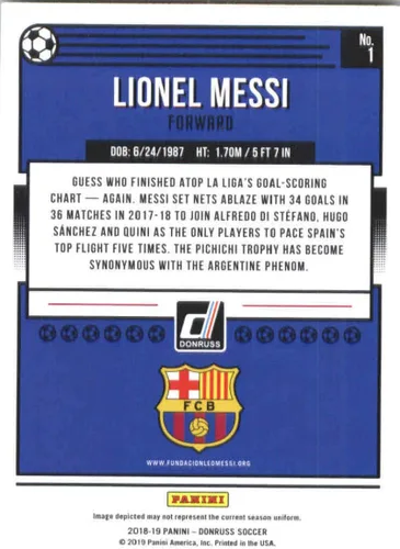 Vista 2 de 2018-19 Panini Donruss Soccer #1 Lionel Messi FC Barcelona Oficial Panini 2018-2019 - Trading Card