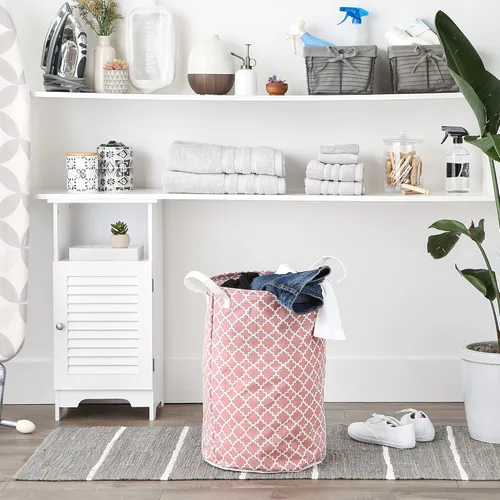 Vista 5 de DII Laundy Collection, cubo plegable recubierto de polietileno, celosía rosa, cesta para la ropa sucia