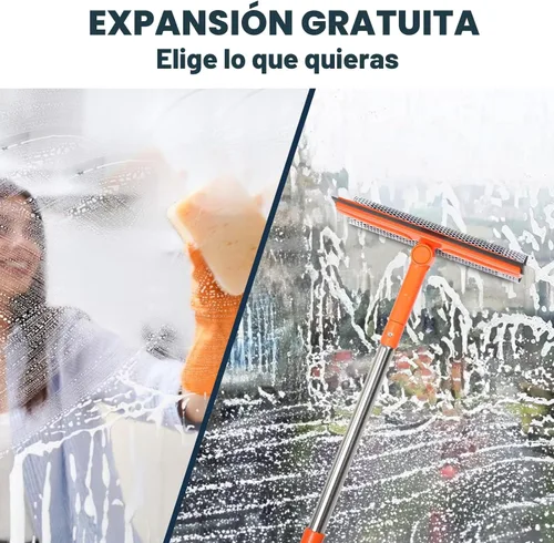 Vista 3 de Escobilla de ventana profesional, limpiador de ventanas 2 en 1 con mango largo de acero inoxidable, escobilla de esponja para ventana de coche