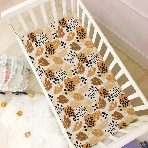 Vista 6 de Fitted Crib Sheets Brown Leopard Palm Leaves Mini Crib Sheets for Boy & Girl Toddler Mattress Sheets Playard Sheet 21215987