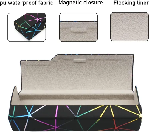 Vista 4 de Funda de gafas deslumbrante celosía, funda protectora portátil para gafas, cubierta rígida para gafas de moda, unisex..