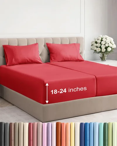 Vista 118 de Sábanas individuales de bolsillo extra profundo, sábanas transpirables y refrescantes de 3 piezas, juego de sábanas de lujo para hotel, suaves, sin