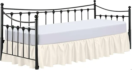 Vista 17 de Falda de cama plisada para sofá cama, falda de día individual color burdeos, caída de 12 pulgadas, 100% microfibra, falda de cama para sofá cama