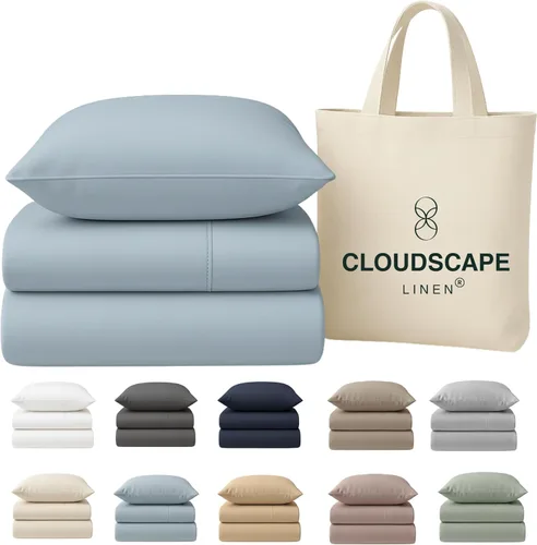 Vista 31 de Cloud Scape Linen - Juego de sábanas de 100% algodón egipcio, tamaño individual, juego de ropa de cama de lujo de 3 piezas, 400 hilos, calidad