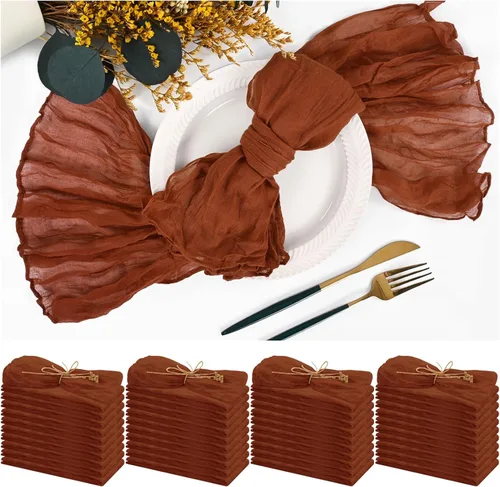 Vista 20 de 42 Paquetes de Servilletas de Gasa de Muselina de 20 x 20 Pulgadas, Servilletas de Cena Arrugadas Color Beige, Marrón Claro Rústicas Boho de Tela