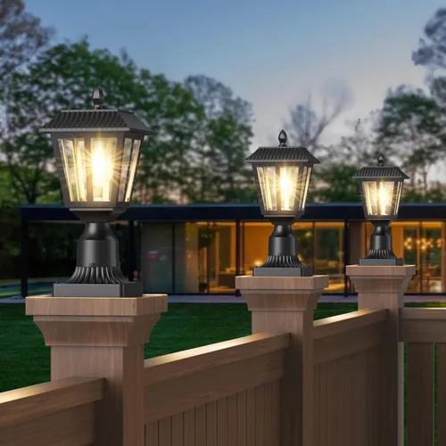 Vista 5 de Greluna Luces Solares para Postes, Lámpara Solar de Poste del Anochecer al Amanecer con Base de Montaje para Pilar, Luces de Poste Exteriores