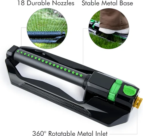 Vista 3 de RESTMO - Aspersor oscilante resistente con base de metal, sistema de riego de césped con control de flujo ajustable, cubre hasta 3,600 pies